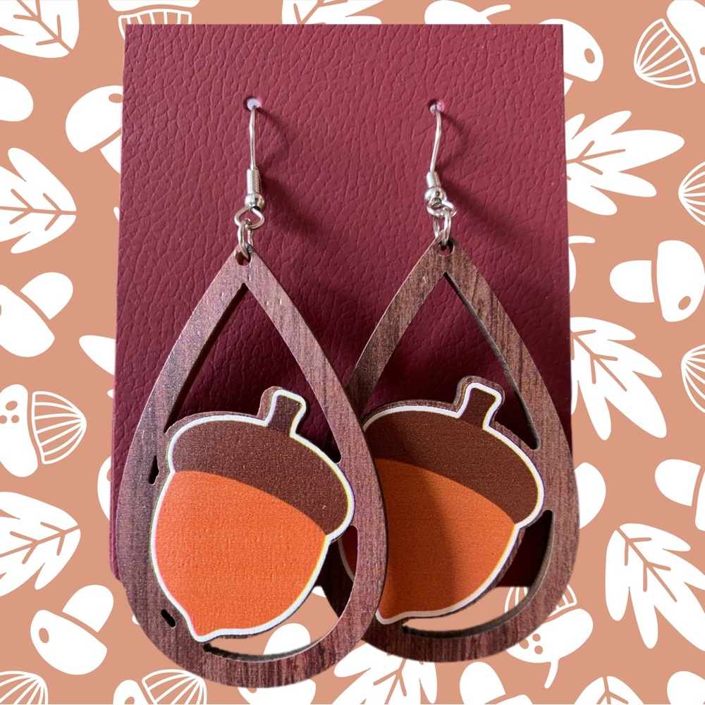 LAST ONE! Acorn Wooden Drop Earrings